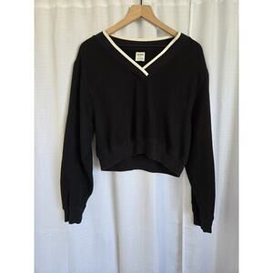 Victorias Secret Medium Crop Premium Fleece Sweater Academia Preppy Black Tennis